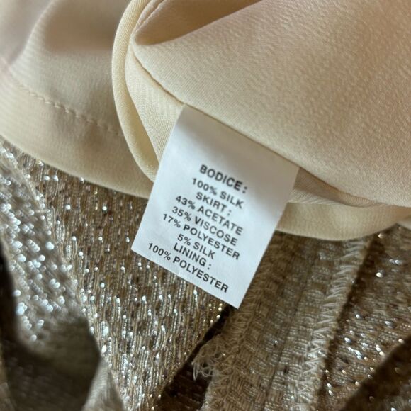 Kay Unger Cream Gold Tweed Silk Bodice Dress with Matching Silk Lined Jacket 10 - Picture 10 of 15